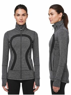 Lululemon Stride Jacket Full Zip Heathered Gray Black Size 4 Thumbholes
